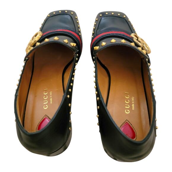 Gucci Peyton Studded Loafers 423560 Black Leather GG Web IT 37 US 7 - Picture 5 of 12